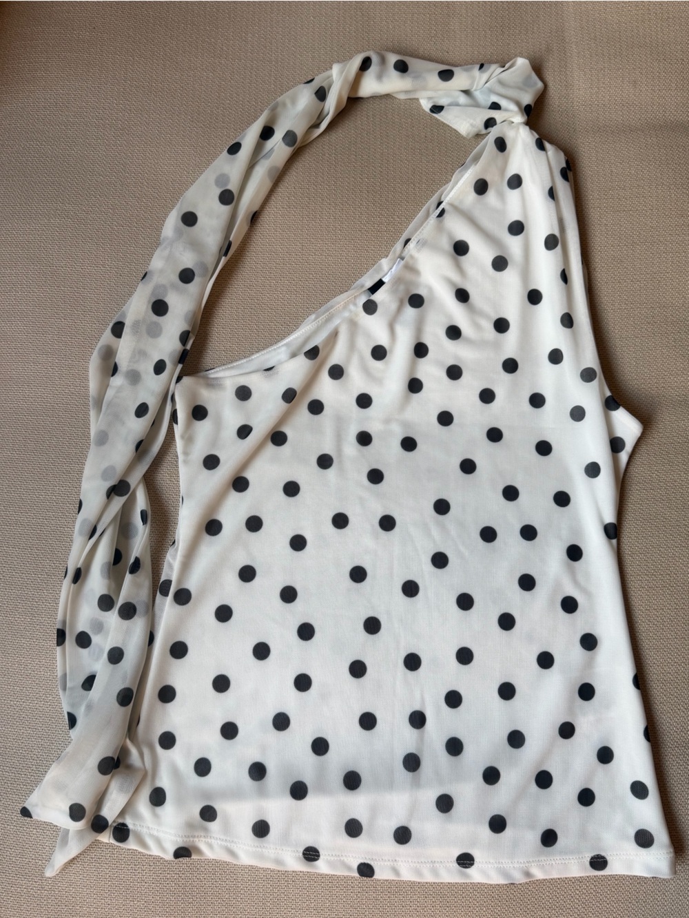 H&M Divided White/Dotted One-Shoulder Mesh Top